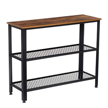 KingSo Industrial Console Table, Hallway Table with 2 Mesh Shelves, Sofa Table for Living Room Bedroom Entryway Study Balcony Hallway Workshop, Easy Assembly