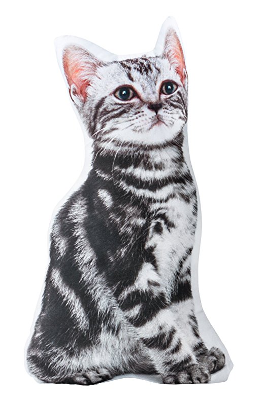 Cat Shaped Pillow - Grey Tiger Stripe 3-D Stuffed Cushion