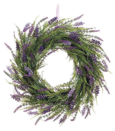 20 Inch Artificial Lavender Wreath On Twig Base