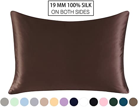 Townssilk Both Side 100% 19mm Silk Pillowcase King Size Pillow Case Cover with Hidden Zipper Brown
