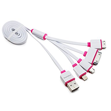 WonderfulDirect 4 in 1 Multi USB Adapter Charging Cable Connector 4 in 1 Cable-white pink