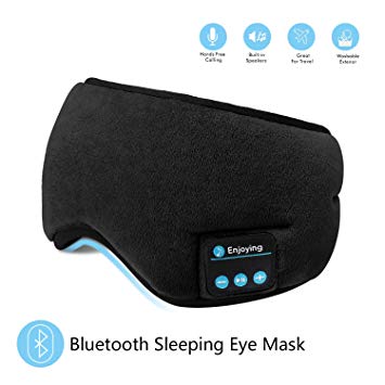 Bluetooth Sleeping Eye Mask Headphones,SKYEOL 4.2 Wireless Bluetooth Headphones Adjustable&Washable Music Travel Sleeping Headset with Built-in Speakers Microphone Hands-Free for Sleeping (Black)