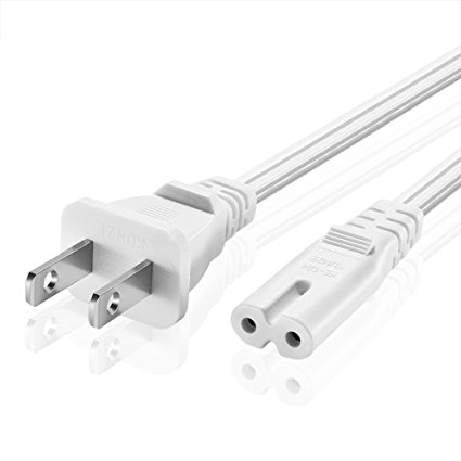 TNP Universal 2 Prong Power Cord - NEMA 1-15P to IEC320 C7 Figure 8 Shotgun Connector AC Power Supply Cable Wire Socket Plug Jack Compatible with Apple TV, PS4, PS3 Slim, LED HDTV (15FT, White)