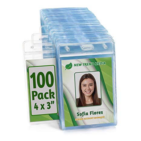 EcoEarth Vertical ID Badge Holder (Premium Tier Sealable, 4x3 Inch (L), 100 Pack), ID Holder, ID Card Holder Bulk, Name Badge Holder, Name Tag Holder, Plastic Badge Holder, Clear Card Badge Protector