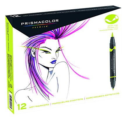 Prismacolor Premier Double-Ended Art Markers, Fine and Brush Tip, 12-Count