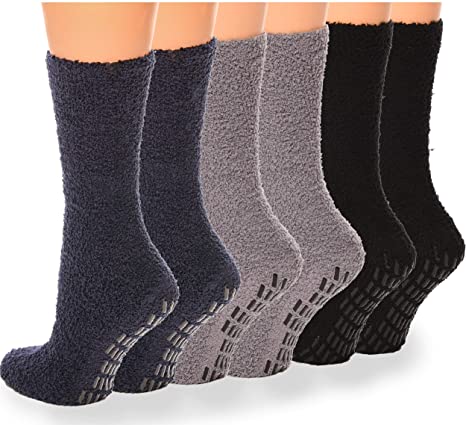 Debra Weitzner Non slip Hospital Socks Women Men Fuzzy Socks Cozy Socks 6 pairs