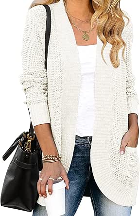 MEROKEETY Womens Long Sleeve Open Front Cardigans Chunky Knit Draped Sweaters Outwear