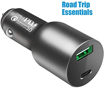 USB C PD Car Charger - 84W Dual Port Fast Charging Adapter with 60W Power Delivery for MacBook Pro/Air, iPad Pro, iPhone, Samsung Galaxy and Compatible Ultrabook Laptop Notebook, 24W QC3 for Android