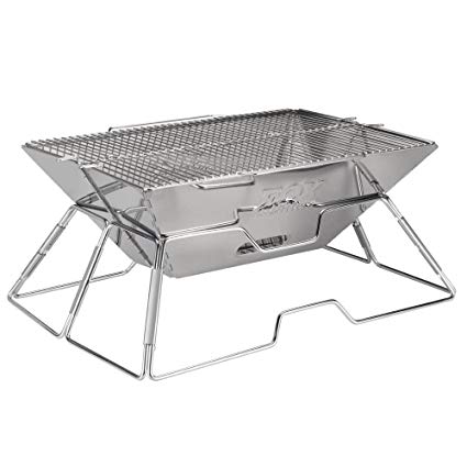 Quick Grill Large: Original Folding Charcoal BBQ Grill Made from Stainless Steel. Portable and Great for Camping, Picnics, Backpacking, Backyards, Survival, Emergency Preparation.