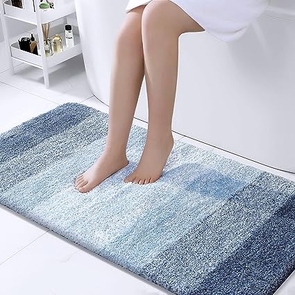 OLANLY Luxury Bathroom Rug Mat 44x24, Extra Soft and Absorbent Microfiber Bath Rugs, Non-Slip Plush Shaggy Bath Carpet Runner, Machine Wash Dry, Bath Mats for Bathroom Floor, Tub and Shower, Blue