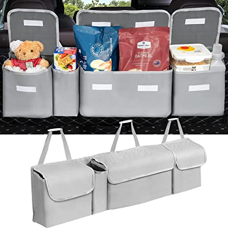 Yecaye Car Organizer, Trunk Organizer, Large Capacity Car Trunk Organizer Storage, Sturdy Space Saver Hanging Car Interior Accessories, Fit Most Car Truck Free Up Floor Area, Light Grey