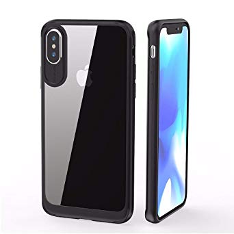 iPhone X Clear & Black Case Hybrid Ultra Thin Back Protective Cover & Screen Guard & Reinforced Corners Lightweight Skin Polycarbonate & TPU, Designed for Apple iPhone X/iPhone Xs/iPhone 10