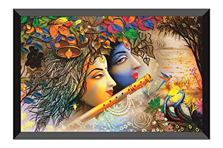 SAF Radha Krishna Design Exclusive Painting with Frame for Home & Office Decoration(35 cm x 50 cm x 3 cm)