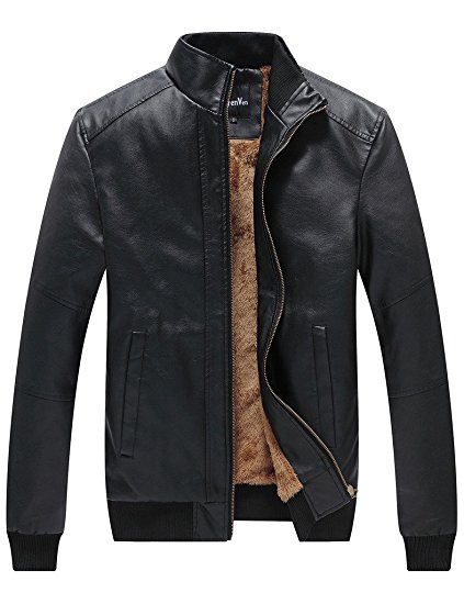 WenVen Men's Fall & Winter Fashion PU Leather Jackets