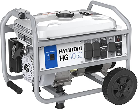 Hyundai HG4050 4050 Peak Watts Portable Gas Powered Generator, 3000 Running Watts, Gray/Blue