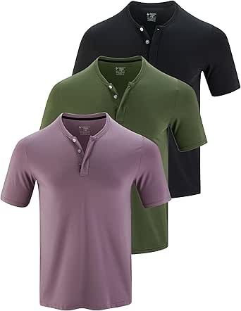 3 Pack: Mens Polo Shirts, Business Casual Golf Henley Work Shirts for Men, Collarless Short Sleeve Stylish Athletic Tshirts