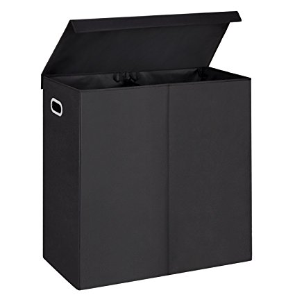 Laundry Hamper with Lid, MaidMAX Collapsible Laundry Bin Dirty Clothes Basket with 2 Removable Liners & Dual Handles for Easy Transport, Black