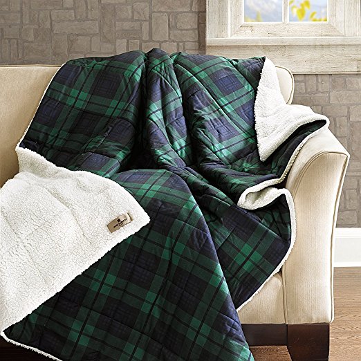 Woolrich Brewster 145GSM Softspun Down Alternative Filled Throw Blanket, 50"x70", Blue