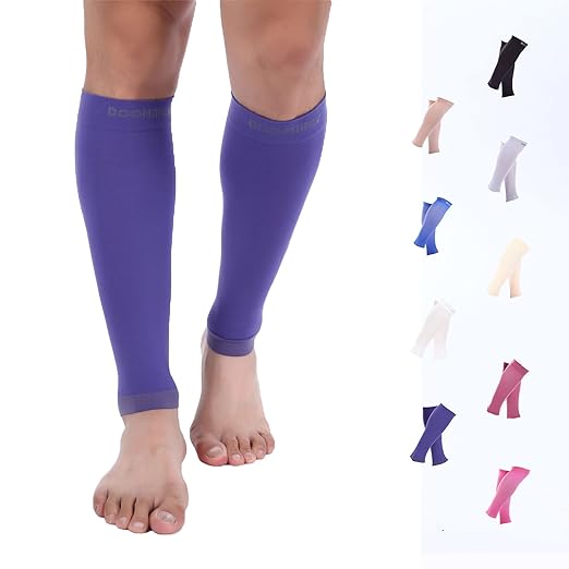 Doc Miller Calf Compression Sleeve Men and Women - 15-20mmHg Shin Splint Compression Sleeve Recover Varicose Veins, Torn Calf and Pain Relief - 1 Pair Calf Sleeves Violet Color - Medium Size