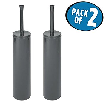 mDesign Slim Toilet Bowl Brush and Holder for Bathroom Storage - Pack of 2, Slate