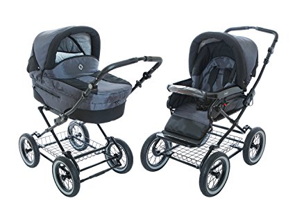 Roan Rocco Classic Pram Stroller 2-in-1 with Bassinet and Seat Unit - Graphite