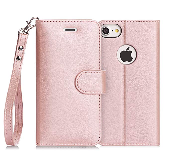 iPhone 8 Case, iPhone 7 Case, Fyy [RFID Blocking Wallet] 100% Handmade Wallet Case Stand Cover Credit Card Protector for Apple iPhone 8 / iPhone 7 Rose Gold