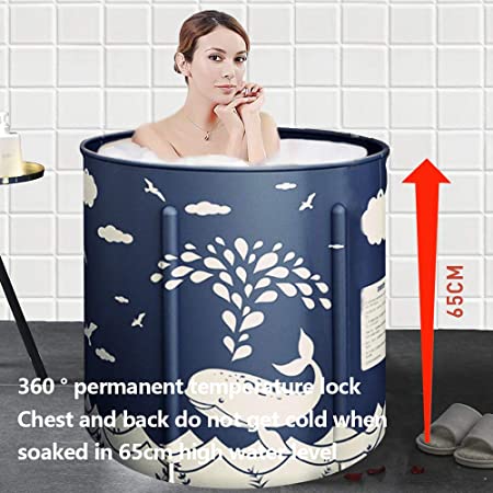 Foldable Bathtub Portable Soaking Bath Tub,Eco-Friendly Bathing Tub for Shower Stall,Thickening with Thermal Foam to Keep Temperature (Whale)