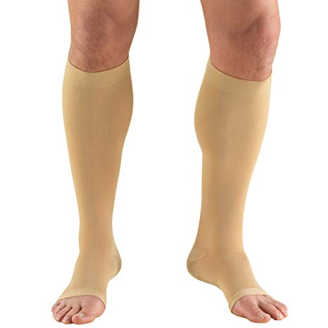 Truform 15-20 mmHg Knee High, Open Toe Compression Stockings Beige, Medium