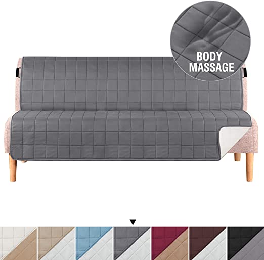 H.VERSAILTEX Reversible Futon Covers for Living Room, Non-Slip Futon Covers for Dogs, Foam Quilted Futon Slipcover with 2" Strap, Seat Width Up to 70" Machine Washable Futon Covers (Grey/Beige)