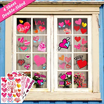 Ivenf Valentines Day Decorations Heart Window Clings Decor, Kids School Home Office Large Valentines Hearts Accessories Birthday Party Supplies Gifts, 4 Sheet 70pcs