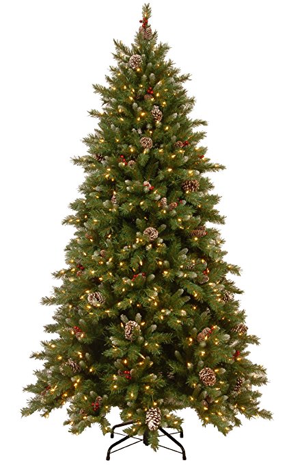 National Tree 7.5 Foot Frosted Berry Memory-Shape  Tree with 135 Cones, 53 Red Berries and 700 Dual Color  LED Lights with PowerConnect  System with 9 Functions, Hinged (FRB3-302PD-75M)