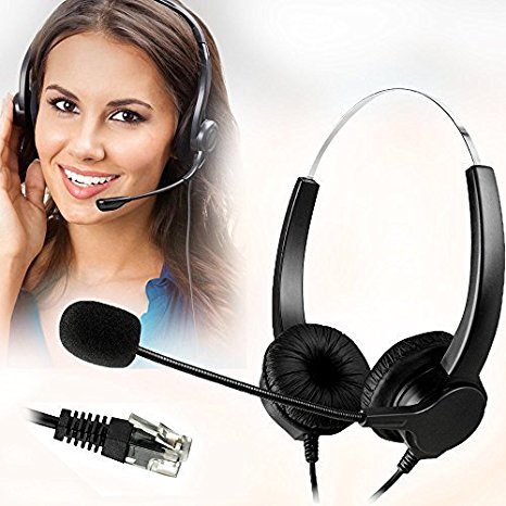 Bizoerade Hands-free Call Center Noise Cancelling Corded Binaural Headset Headphone with 4-pin Rj9 Crystal Head and Mic Mircrophone for Desk Phone - Telephone Counseling Services