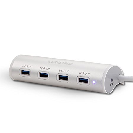 ZENBRE USB 3.0 Hub, Portable Aluminum Comma 4-port USB Data Hub, Support Smartphone (Silver)