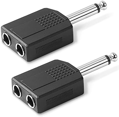 Jelanry 1/4" 6.35mm Stereo Plug Male to Dual 1/4" 6.35mm Jack Female Splitter Adapter, Dual 6.5mm Jack Adapter Audio Y Cable Splitter for Headphone, Microphone, Amplifier TAA Compliant Black 2Pack