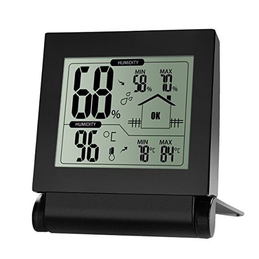 Primacc Hygrometer and Thermometer Indoor Weather Monitor Wireless Humidity Sensor and Temperature Humidity Meter - Black