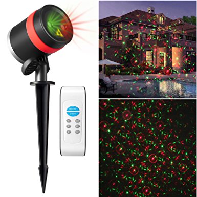 Christmas Laser Lights, ALPULON 8 in 1 Patterns RG Starry Laser Projector Lights IP65 Waterproof Landscape Lights with Remote Control Timer for Christmas Garden Yard Tree Decor Outdoor Party
