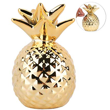 globlepanda Pineapple Girls Piggy Bank Ceramic Pineapples Shape Save Money Cans Decorative Kids Adults Piggy Bank for Home Bedroom Party Decorations Valentine's Day Kid's Birthday Gifts (Gold)
