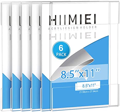 HIIMIEI 8.5x11 Acrylic Wall Sign Holder with 3M Tape, 8 1/2 x 11 Clear Plastic plexiglass Sign Holder for Office, Home, Store, Restaurant-No Drilling(6 Pack)