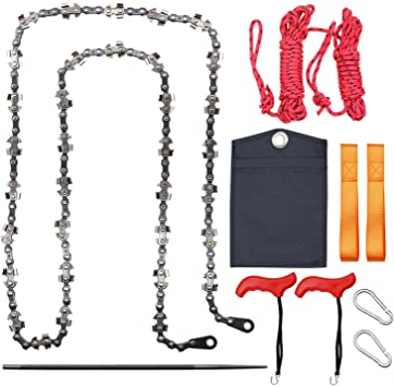 BLIKA 53 Inch High Tree Limbs Hand Rope Chain Saw, 68 Sharp Teeth-Blades on Both Sides, Includes Rope and Throwing Weight Pouch, Folding Pocket Chain Saw for Camping, Field Survival Gear
