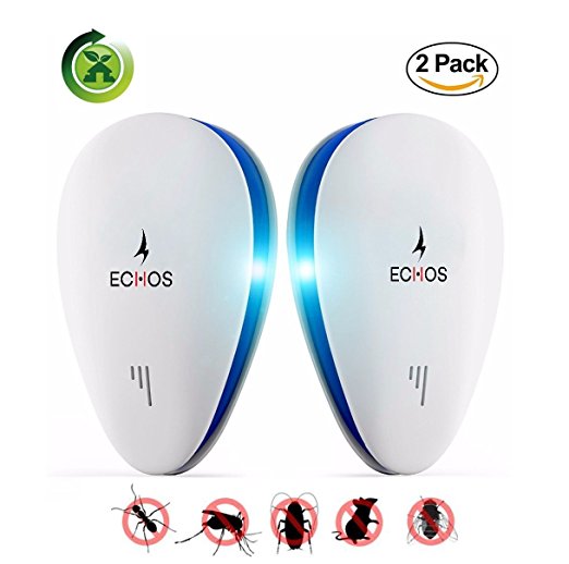 Ultrasonic Plug in Pest Repeller - 2018 Indoor 100 % Eco Safe Model Repellent Repels, Control & Eliminates Rodents, Insects, Rats, Mice, Bed Bugs, Fruit Flies, Ants, Spiders, Mosquitoes, Fleas, Cockroaches with NO Chemicals [2 Pack]
