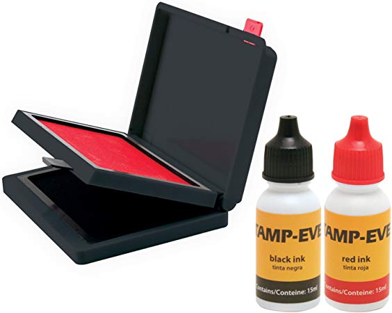 Stamp-Ever Two Color Pad/Refill Ink, Pads Measure 2-3/8 x 4 Inches Each, Two 15ml Bottles of Refill Ink, Black/Red (6193)