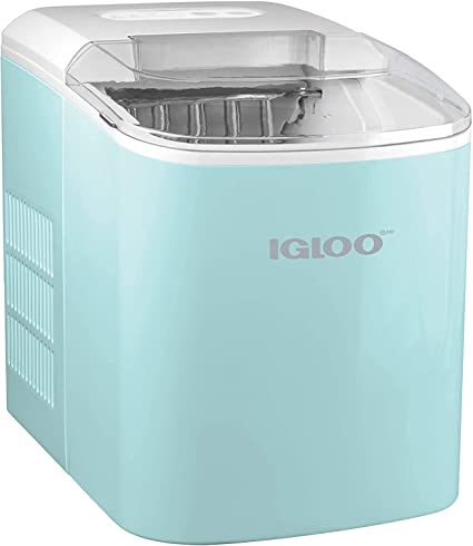 Igloo ICEB26AQ Automatic Portable Electric Countertop Ice Maker Machine, 9 Ice Cubes Ready in 7 Minutes, with Ice Scoop and Basket, Perfect for Water Bottles, Mixed Drinks .Aqua/New