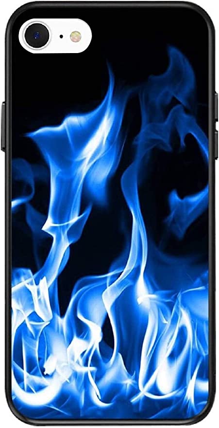 BLLQ Soft Silicone Slim Gift Cover Case Compatible with iPhone SE 2020 Case,Flame Fire Blaze Design Black Case Compatible with iPhone7/iPhone8/iPhoneSE 2020 [4.7"] Blue-Black(7)