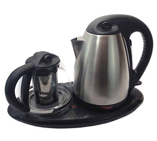Royal Dual Electric Kettle and Tea Maker Set Stainless Steel & Glass & Keep Tea Warm Tray