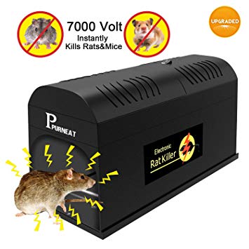 P PURNEAT Electric Rat Trap and Mouse, Rodent, Chipmunk Zapper Trap— Instant and Humane Rodent Mice Killer Rodent Trap– Effective and Powerful – Works Safe and Durable Trap