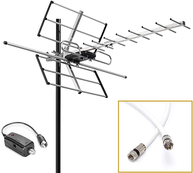 pingbingding Outdoor Digital Amplified Yagi HDTV Antenna, Built-in High Gain and Low Noise Amplifier, 40FT RG6 Coaxial Cable, 120 Miles Range with UHF and VHF Signal