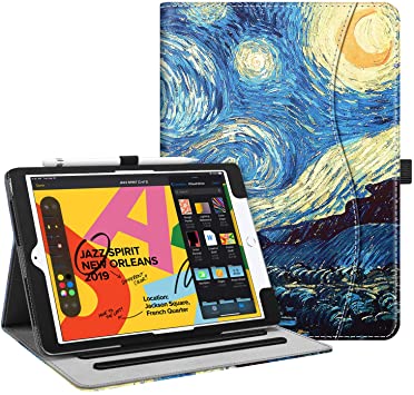 Fintie Case for New iPad 7th Generation 10.2 Inch 2019 - [Corner Protection] Multi-Angle Viewing Folio Smart Stand Back Cover with Pocket, Pencil Holder, Auto Wake/Sleep for iPad 10.2", Starry Night