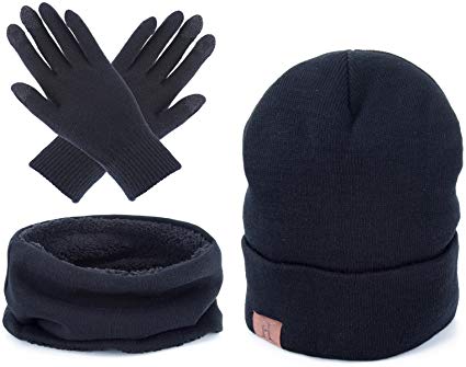 AWAYTR Unisex Winter Warm Beanie Hat - Scarf Touch Screen Gloves,3 Pieces Set