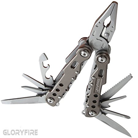 GLORYFIRE Multitool 13-in-1 Tactical Folding Knife Stainless Steel Knife Blade Pliers Ruler Cable Cutter Needle Nose Pliers Saw File Screwdrivers Pocket Locking Knife for Outdoor Survival