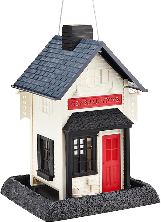 North States Village Collection General Store Birdfeeder: Easy Fill and Clean. Hanging or Pole Mount. Made in USA. 6.5 Pound Seed Capacity (10.25" x 9.5" x 14”, Black/White/Red)